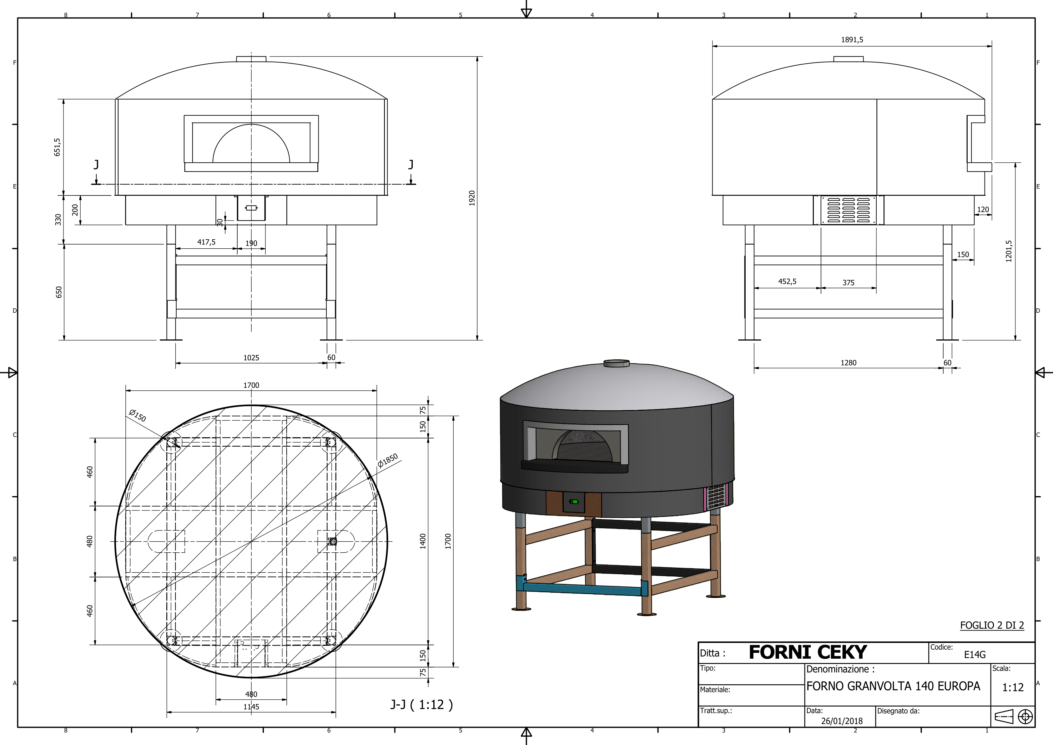Disegno tecnico Granvolta 140 cm