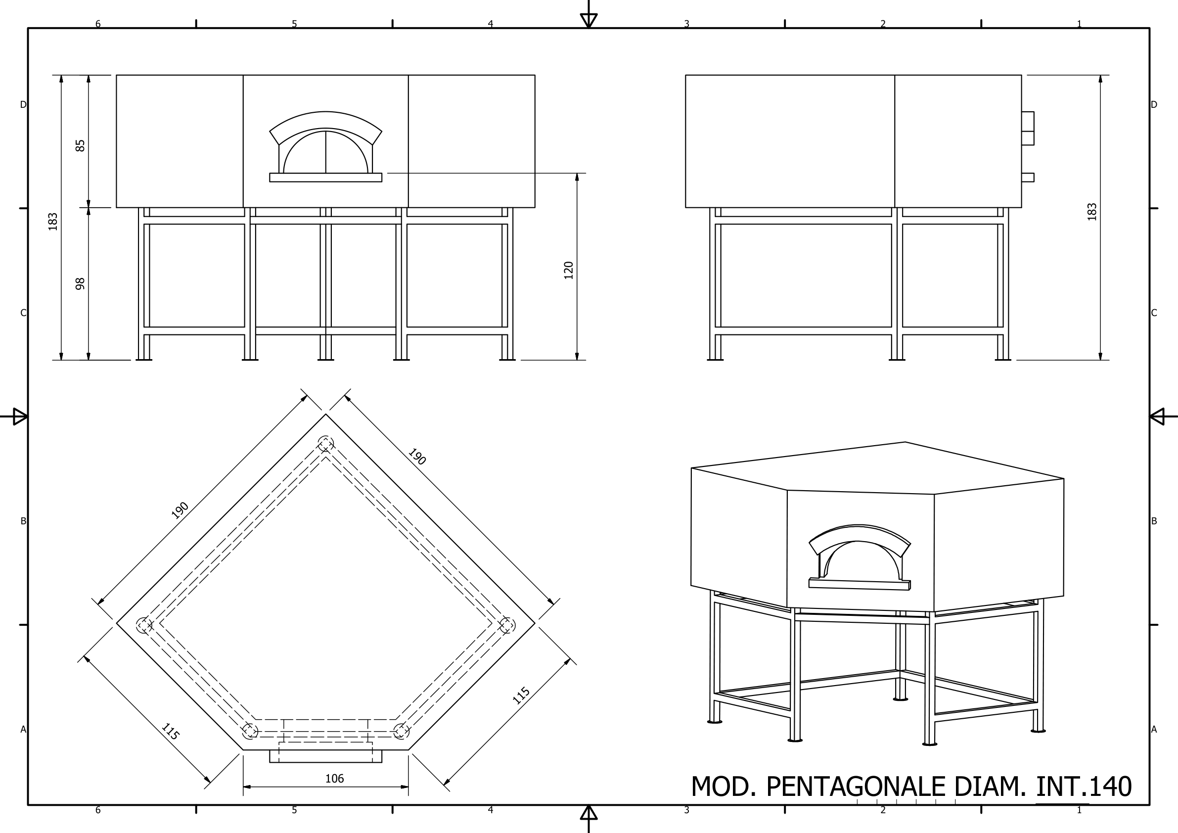Disegno tecnico Pentagonale 140 cm