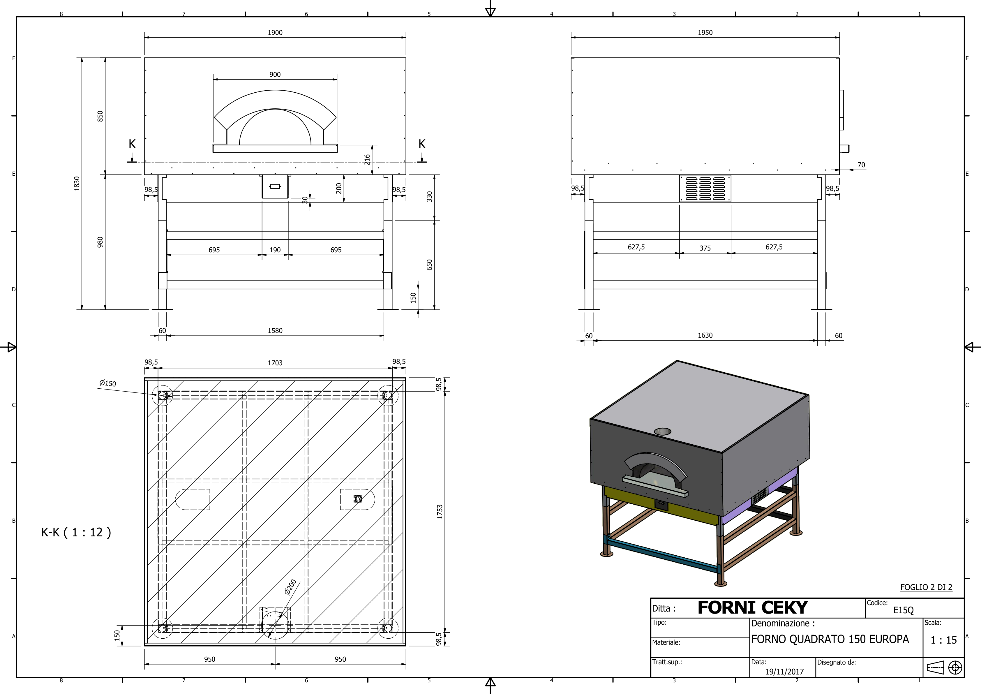 Disegno tecnico Quadrato 150 cm